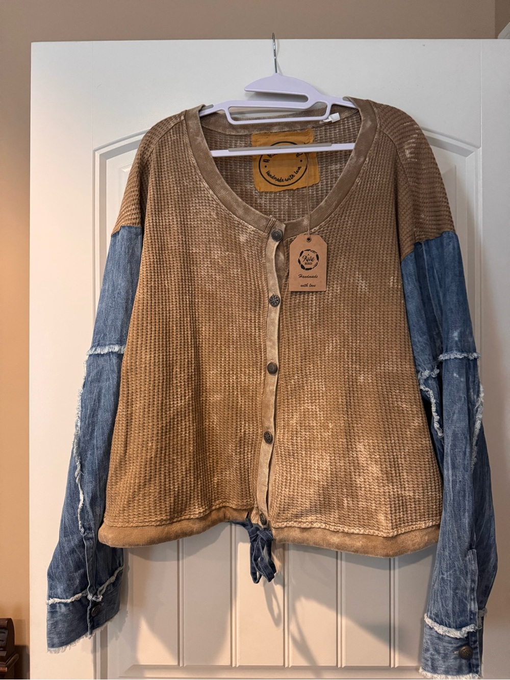 NWT A Rare Bird USA Freedom Waffle Jacket Cardigan Denim Sleeves OS